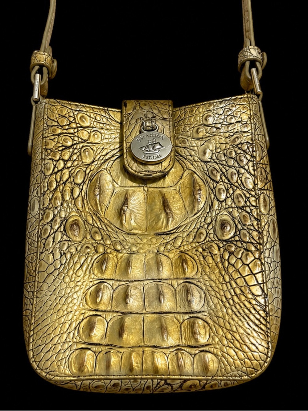 Brahmin Marley Melbourne Leather Mini Crossbody Bag driftwood chai gold
